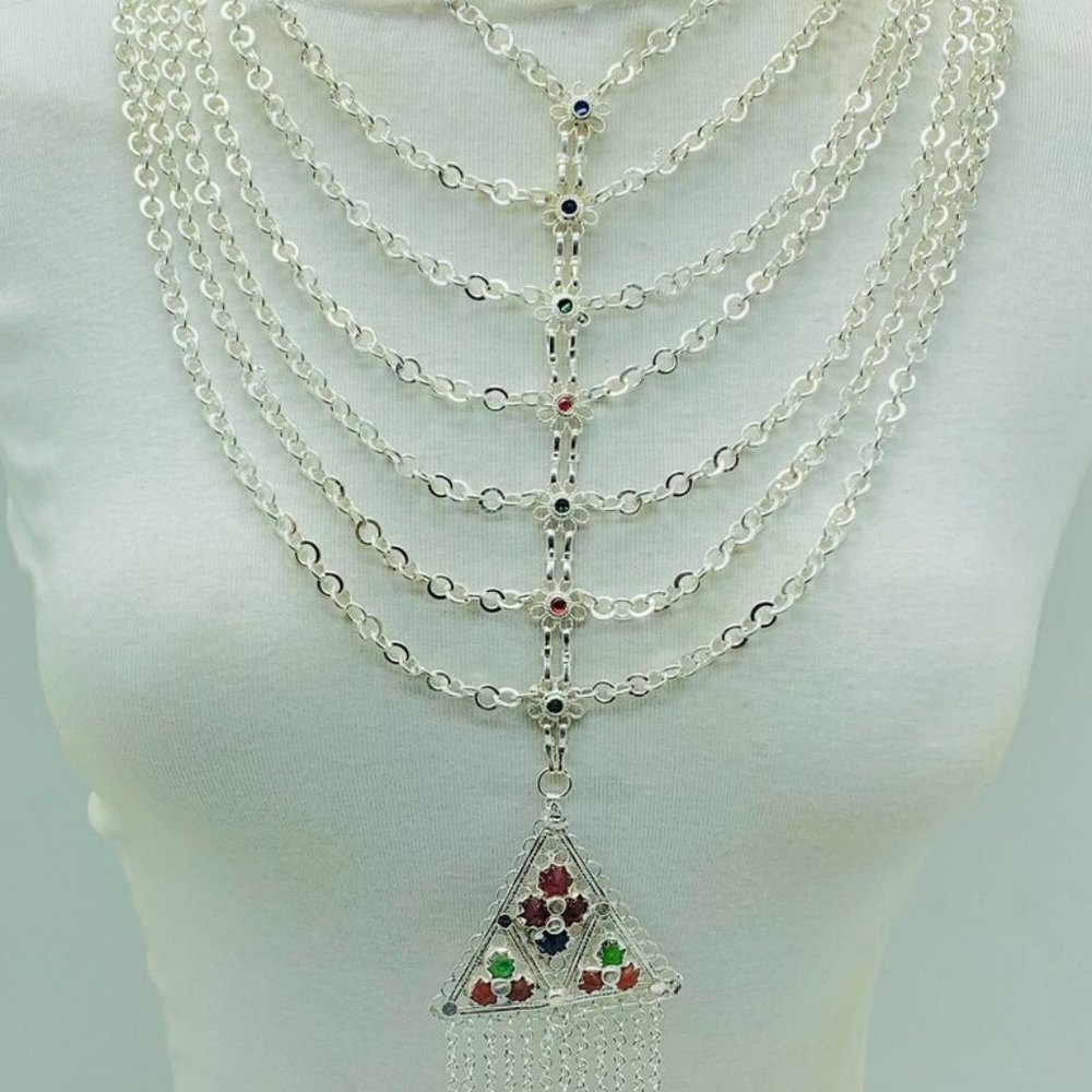 Antique Silver Bib Necklace: Handmade Kuchi Tribal Jewelry - Picture 3 of 9